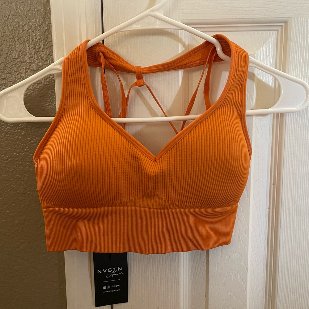 NVGTN Orange Ribbed Sports Bra with Strappy Back